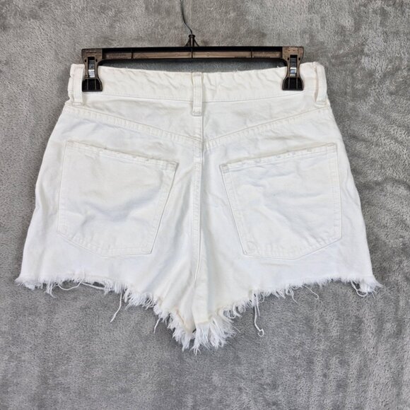 Zara Shorts Womens 6 White High Rise Denim Button Fly Raw Hem Cutoff Cotton - Picture 8 of 10